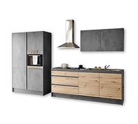 Troja, Set di mobili da cucina contemporaneo senza elettrodomestici, effetto rovere artisan, antracite, grande cucina componibile con tanto spazio, 210 x 211 x 60 cm (larghezza x altezza x profondità)