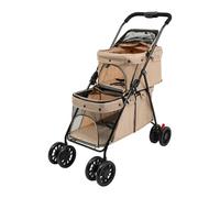 Trolley a 2 strati per cani e gatti di piccola e media taglia - portatile, pieghevole, sicuro e stabile con ruote in EVA, rete traspirante e spazio aggiuntivo (Kaki)