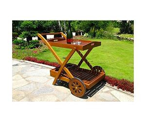 TROLLEY BAR IN LEGNO DI ACACIA MASSICCIO PORTA VIVANDE PER ARREDAMENTO ESTERNO E GIARDINO