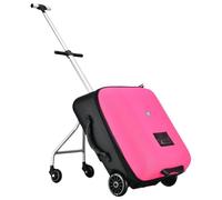 Trolley con ruote girevoli, con seggiolino per bambini, 2 in 1, bagaglio rigido da viaggio, rosa