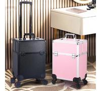 Trolley da viaggio for cosmetici con ruote, grande capacità, in alluminio chiave Per Estetista Parrucchiere Da Viaggio