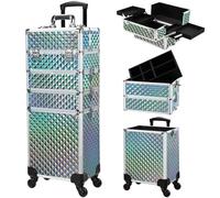 Trolley for cosmetici con ruote, 4 in 1, grande capacità, da viaggio, chiave, for salone di bellezza e barbiere Per Estetista Parrucchiere Da Viaggio
