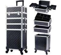 Trolley for cosmetici con ruote, 4 in 1, grande capacità, da viaggio, chiave, for salone di bellezza e barbiere Per Estetista Parrucchiere Da Viaggio