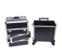 Trolley for cosmetici con ruote, grande capacità, 4 in 1, in alluminio, professionale, da viaggio, girevoli Per Estetista Parrucchiere Da Viaggio