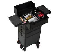 Trolley for cosmetici con ruote, grande capacità, 4 in 1, in alluminio, professionale, da viaggio, girevoli Per Estetista Parrucchiere Da Viaggio