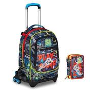 Trolley Jack-3WD Scuola FunnyGol Calcio con zaino staccabile By Seven + Astuccio 3 piani + 7 penne a scatto e portachiave Calcio 3D