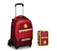 Trolley Jack-3WD Scuola Roma con zaino staccabile By Seven + astuccio 3 piani completo + 7 penne a scatto e portachiave calcio