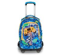 SJ GANG STYLE JAM GANG Trolley Jack 8 ruote JOYFUL PINS BOY, Blu, 34L, Scomponibile, Crossover System, 3 in 1, Spallacci a scomparsa, Tasca frontale con pins amovibili, Scuola elementare, Bambino
