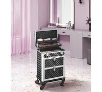 Trolley Lavoro Make up Alluminio Porta Trucco Estetista Beauty 4 Ruote Nero