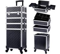 Trolley Make Up 4 in 1 Trolley Estetista Valigia Porta Trucchi Valigetta Trucchi Trolley Trucco Valigetta Trucco Valigia Make Up Valigetta Uhgie, Nero