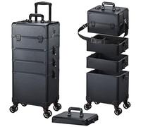 Trolley make up 5 in 1 Valigetta porta Trucchi Grande Valigia Trucco Professionale Trolley Estetista Valigetta Parrucchieri Valigia Make Up per truccatori, parrucchieri e unghie, Nera