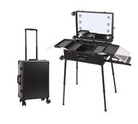 Trolley Make Up Artist Parrucchiere Barbiere Piano di Lavoro Pieghevole Gambe di Supporto Valigia Trucco con Ruote Scatola Portautensili Cosmetici