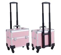Trolley Make Up,Valigia Porta Trucchi, Custodia for trucco professionale for ricamo su unghie, custodia for cosmetici con rotelle, organizer for bellezza(Pink-a)