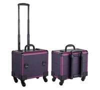 Trolley Make Up,Valigia Porta Trucchi, Custodia for trucco professionale for ricamo su unghie, custodia for cosmetici con rotelle, organizer for bellezza(Purple-b)