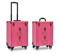 Trolley Make Up,Valigia Porta Trucchi, Trolley for cosmetici for manicure di bellezza, trolley for ricamo for nail art, cassetta degli attrezzi for barbiere con rulli in alluminio(Pink-b,38x25x63cm)