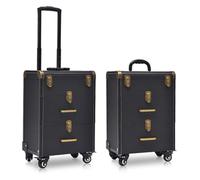 Trolley Make Up,Valigia Porta Trucchi, Trolley for cosmetici for manicure di bellezza, trolley for ricamo for nail art, cassetta degli attrezzi for barbiere con rulli in alluminio(Black-b,38x25x63cm)