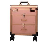 Trolley Make Up,Valigia Porta Trucchi, Valigetta for trucchi con rotelle, elegante custodia con serratura, maniglia for carrello in metallo, con cassetti, ruote universali a 360°(Rose Gold)