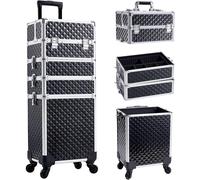 Trolley Makeup 4in1 Valigetta Nero Trucco Estetista Beauty Case Ruote Staccabili