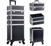 Trolley Makeup 4in1 Valigetta Nero Trucco Estetista Beauty Case Ruote Staccabili