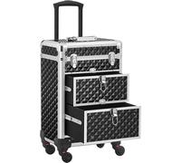 BAKAJI Trolley Make Up Professionale, Beauty Case Estetista Portatile, Valigia Porta Trucchi con Trama Oleografica a Triangolare e Ruote Staccabili, Valigetta Organizer Makeup Viaggio (Nero)