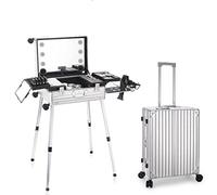 Trolley multifunzionale per trucco, scatola luminosa a LED, struttura a strati, facile da usare, custodia per trucco in alluminio (White)