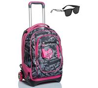 Trolley New Tech Seven, Keep Flag, Rosa, 3in1 Zaino Sganciabile, Scuola & Viaggio + Occhiali da Sole con Custodia