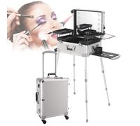 Trolley per Il Trucco in Alluminio Con Luce LED E Bluetooth, Organizer per Cosmetici Da Trucco Professionale Da 22', Studio Con Vanità per Il Trucco Illuminata E Girevole, Luci a 3 Colori,Black