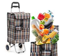 Trolley per la spesa pieghevole, impermeabile, 40 litri, carrello della spesa, pieghevole, con 2 ruote, cestino per la spesa con ruote (marrone/blu a quadretti)