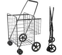 Trolley pieghevole per la spesa, fino a 60 kg, 118 l, carrello per la spesa Jumbo con cestello doppio, carrello multiuso per alimenti, biancheria, libri, nero