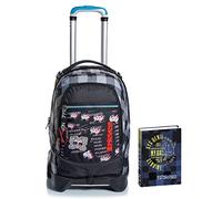 Trolley Scuola Jack 2WD SEVEN - SPACE CHECK, Nero, Zaino Scuola Sganciabile + Diaro 12 Mesi Standard, Blu