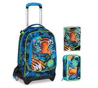 Trolley Scuola Jack 3 Ruote staccabile Air Tiger Tigre, 3 in 1 per Scuola Elementare Bambina + Astuccio 3 zip con cancelleria + Diario 2025/2026 + 7 penne cancellabili e portachiave pailettes