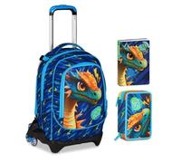 Trolley Scuola Jack 3 Ruote staccabile Dragon Glide Drago, 3 in 1 per Scuola Elementare Bambina + Astuccio 3 zip con cancelleria + Diario 2025/2026 + 7 penne cancellabili e portachiave fischietto