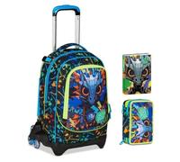 Trolley Scuola Jack 3 Ruote staccabile Led Look Drago, 3 in 1 per Scuola Elementare Bambino + Astuccio 3 zip con cancelleria + Diario 2025/2026 + 7 penne cancellabili e portachiave fischietto