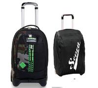Trolley Scuola JACK SEVEN 2 RUOTE - HALF BLACK, Verde + Copritrolley