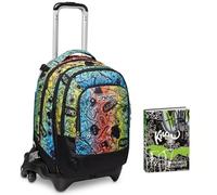 Trolley Scuola Seven JACK 3 RUOTE DETACH, FLUO STAMP, Multicolore, 3 in 1, CrossOver System, Maxi ruote, Ragazzo + Seven Diario Scuola 12 Mesi, Nero