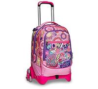 Trolley Scuola Seven Jack 3 Ruote - Facce da SJ Girl Bambina - Zaino Sganciabile - Doppio Uso - Rosa