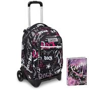 Trolley Scuola Sganciabile New Tech Seven, STREETPAINT GIRL, Nero, 3 in 1, Spallacci per uso zaino, Scuola + Seven Diario 12 Mesi, Viola, Ragazza