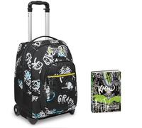 Trolley Seven, Abstract graffiti boy, Nero, 2 in 1, Con Cross-Over System, Scuola & Viaggio + Seven Diario Scuola Standard 12 Mesi, Nero, Ragazzo