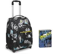 Trolley Seven, Abstract graffiti boy, Nero, 2 in 1, Cross-Over System, Scuola & Viaggio + Seven Diario Scuola Standard 12 Mesi, Blu, Ragazzo