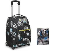 Trolley Seven, Abstract graffiti boy, Nero, 2 in 1, Cross-Over System, Scuola & Viaggio + Seven Diario Scuola Standard 12 Mesi, Blu, Ragazzo
