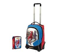Trolley Zaino compatibile con Spiderman Go Spidey - per scuola primaria Bambini - Schienale Imbottito Maniglia Telescopica + Astuccio 3 piani completo cancelleria + Kit penne e portachiave fischietto
