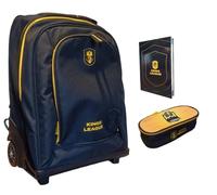 Trolley Zaino - King League Patch Intercambiabile - per la scuola primari Bambini + Kit penne e portachiave calcio + astuccio ovale TRM FC zip + diario + set penne e portachiave calcio