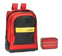 Trolley Zaino Scuderia Italia Ferrari estensibile per scuola primaria e secondaria ragazzo bambino + astuccio 3 piani completo + portachiave fischietto e 7 Penne multicolore