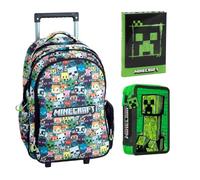 Trolley Zaino Scuola compatibile con Minecraft Chibi Multicolore per bambini primaria media + astuccio 2 zip + Diario scolastico F.to Standard 18x14 cm + 7 penne cancellabili