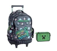 Trolley Zaino Scuola compatibile con Minecraft Metro Art per bambini primaria media + astuccio 3 piani completo cancelleria + 7 penne cancellabili