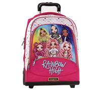 TROLLEY zaino scuola Rainbow High Rosa + Omaggio 7 Penne Scatto cancellabili + Penna Luminosa LED e portachiave Paillettes