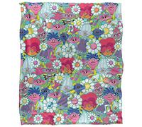 Trolls Troll Head And Flower Pattern Coperta super morbida al tatto setoso - 152 x 127 cm