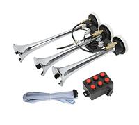 Tromba Ad Aria Compressa a 3 Trombe in Lega di Alluminio Aramox, 6 Melodie Cromate 305/342/385x79mm DC12V/24V, Adatta per Auto Club, Camion, Yacht