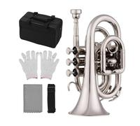 Tromba Dello Strumento Musicale Mini Tromba In Sib Strumento A Fiato In Ottone Con Custodia Per Il Trasporto In Panno Per Guanti(Silver)