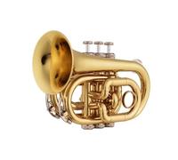 Tromba Mini Tromba Tascabile Sib Piatta In Ottone Strumento A Fiato Con Guanti In Tessuto Custodia Per Il Trasporto(Gold)